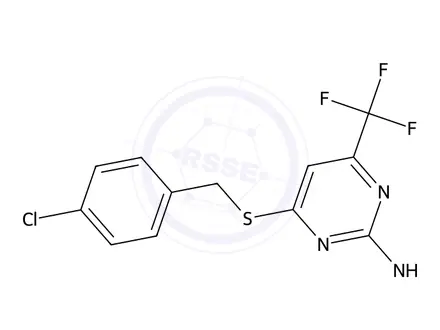 Chemical structure of 4-((4-Chlorobenzyl)thio)-N-ethyl-6-(trifluoromethyl)pyrimidin-2-amine