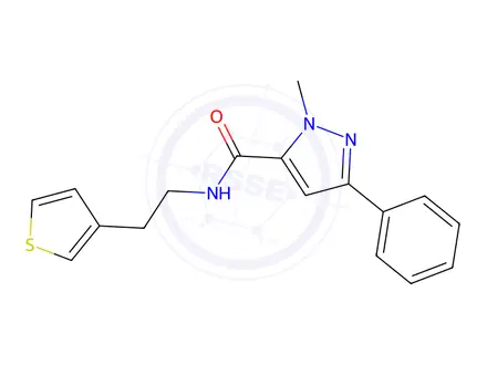 Chemical structure of 1-Methyl-3-phenyl-N-(2-(thiophen-3-yl)ethyl)-1H-pyrazole-5-carboxamide