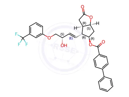 Chemical structure of (3aR,4R,5R,6aS)-4-((S,E)-3-hydroxy-4-(3-(trifluoromethyl)phenoxy)but-1-enyl)-2-oxohexahydro-2H-cyclopenta[b]furan-5-yl biphenyl-4-carboxylate