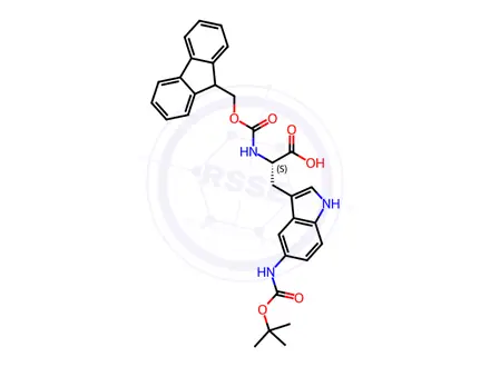 Chemical structure of L-Tryptophan, 5-[[(1,1-dimethylethoxy)carbonyl]amino]-N-[(9H-fluoren-9-ylmethoxy)carbonyl]-(9CI)