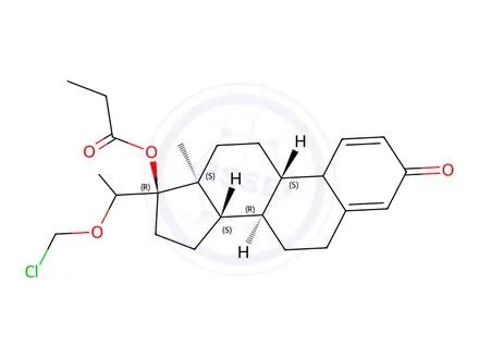 Chemical structure of (8R,9S,13S,14S,17R)-17-(1-(chloromethoxy)ethyl)-13-methyl-3-oxo-6,7,8,9,10,11,12,13,14,15,16,17-dodecahydro-3H-cyclopenta[a]phenanthren-17-yl propionate