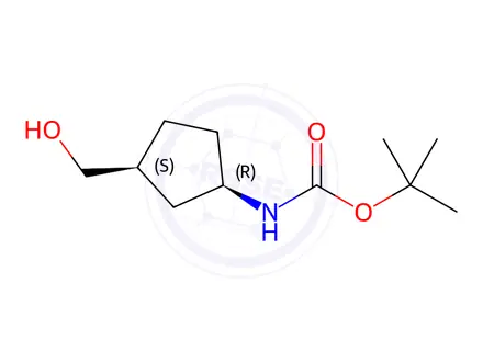 Chemical structure of Carbamic acid, [(1R,3S)-3-(hydroxymethyl)cyclopentyl]-, 1,1-dimethylethyl