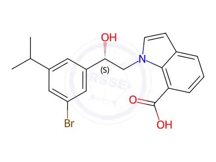 Chemical structure of (S)-1-(2-(3-bromo-5-isopropylphenyl)-2-hydroxyethyl)-1H-indole-7-carboxylic acid