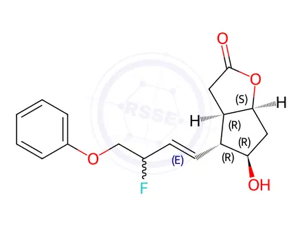 Chemical structure of (3aR,4R,5R,6aS)-4-((E)-3-fluoro-4-phenoxybut-1-en-1-yl)-5-hydroxyhexahydro-2H-cyclopenta[b]furan-2-one