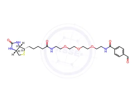 Chemical structure of 1H-Thieno[3,4-d]imidazole-4-pentanamide, N-[13-(4-formylphenyl)-13-oxo-3,6,9-trioxa-12-azatridec-1-yl]hexahydro-2-oxo-, (3aS,4S,6aR)-