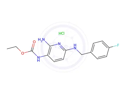 Chemical structure of ethyl 2-amino-6-[[p-fluorobenzyl]amino]pyridine-3-carbamate monohydrochloride