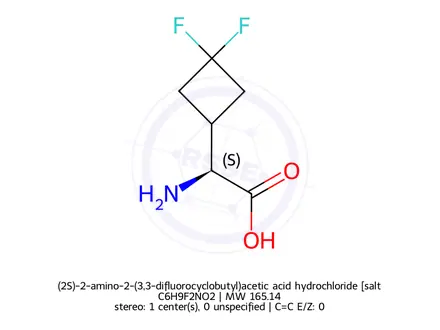 Chemical structure of Cyclobutaneacetic acid, α-amino-3,3-difluoro-, (αS)-
