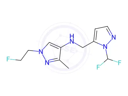 Chemical structure of N-{[1-(difluoromethyl)-1H-pyrazol-5-yl]methyl}-1-(2-fluoroethyl)-3-methyl-1H-pyrazol-4-amine