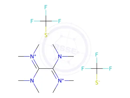 Chemical structure of N,N'-[1,2-BIS(DIMETHYLAMINO)-1,2-ETHANEDIYLIDENE]BIS[N-METHYLMETHANAMINIUM], BIS TRIFLUOROMETHANETHIOLATE
