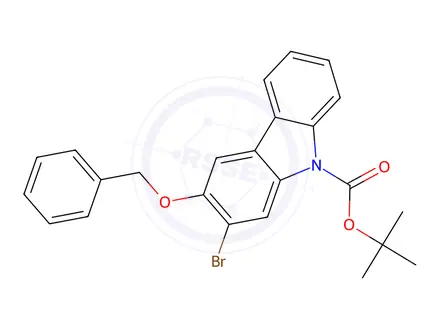 Chemical structure of 3-Benzyloxy-2-bromo-9H-carbazole N-Carboxylic Acid tert-Butyl Ester