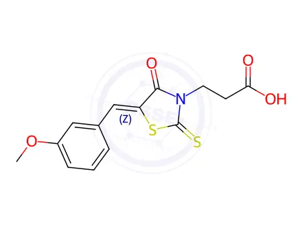 Chemical structure of 3-[(5Z)-5-[(3-Methoxyphenyl)methylidene]-4-oxo-2-sulfanylidene-1,3-thiazolidin-3-yl]propanoic acid