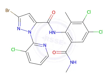 Chemical structure of 3-Bromo-1-(3-chloropyridin-2-yl)-N-(3,4-dichloro-2-methyl-6-(methylcarbamoyl)phenyl)-1H-pyrazole-5-carboxamide
