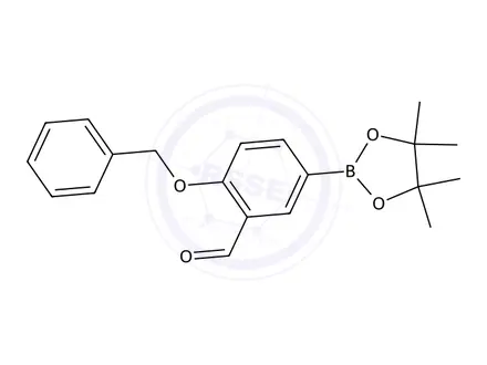 Chemical structure of 2-Benzyloxy-5-(4,4,5,5-tetramethyl-1,3,2-dioxaborolan-2-yl)benzaldehyde