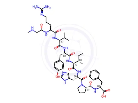 Chemical structure of Methylglycyl-L-arginyl-L-valyl-L-tyrosyl-L-isoleucyl-L-histidyl-L-prolyl-L-phenylalanine