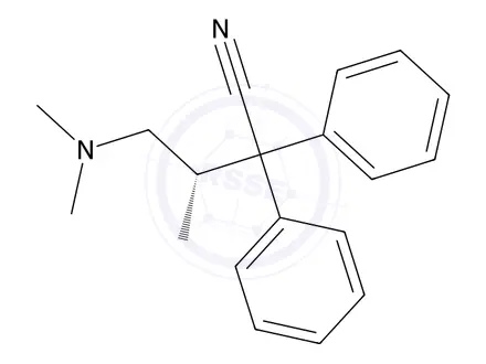 Chemical structure of 4-(+)-(Dimethylamino)-3-methyl-2,2-diphenyl-butyronitrile (Isodidiavalo) >90%
