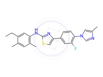 Chemical structure of N-(5-Ethyl-2,4-dimethylphenyl)-4-(3-fluoro-4-(4-methyl-1H-imidazol-1-yl)phenyl)thiazol-2-amine