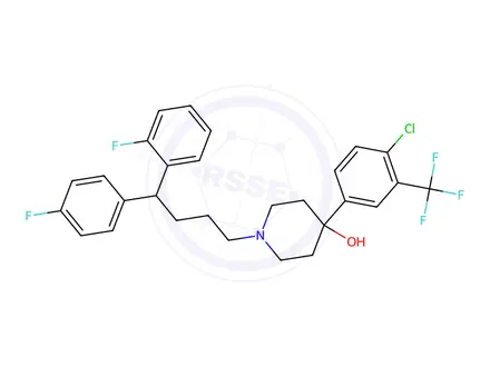 Chemical structure of 4-(4-Chloro-3-(trifluoromethyl)phenyl)-1-(4-(2-fluorophenyl)-4-(4-fluorophenyl)butyl)piperidin-4-ol