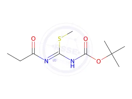 Chemical structure of 1,1-Dimethylethyl N-[(methylthio)[(1-oxopropyl)imino]methyl]carbamate