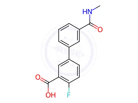 Chemical structure of 2-Fluoro-5-[3-(N-methylaminocarbonyl)phenyl]benzoic acid