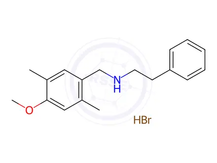 Chemical structure of N-(4-methoxy-2,5-dimethylbenzyl)-2-phenylethan-1-amine hydrobromide