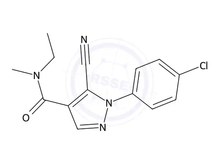 Chemical structure of 1-(4-Chlorophenyl)-5-cyano-N-ethyl-N-methyl-1H-pyrazole-4-carboxamide