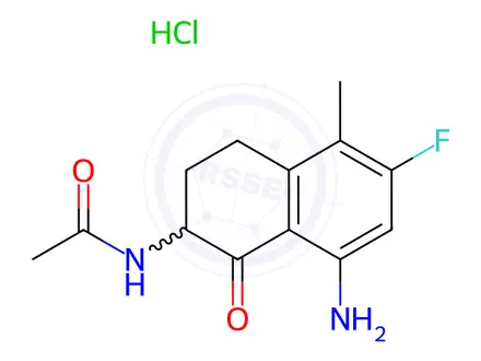 Chemical structure of N-(8-Amino-6-fluoro-5-methyl-1-oxo-1,2,3,4-tetrahydronaphthalen-2-yl)acetamide hydrochloride