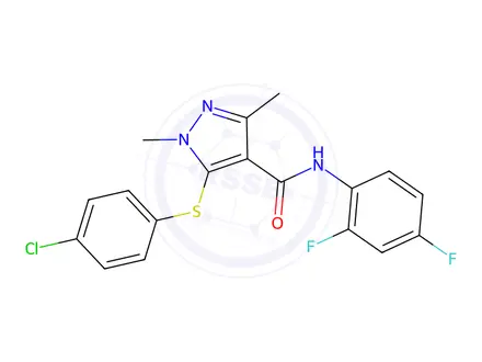 Chemical structure of 5-[(4-Chlorophenyl)sulfanyl]-N-(2,4-difluorophenyl)-1,3-dimethyl-1H-pyrazole-4-carboxamide