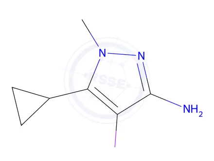 Chemical structure of 5-Cyclopropyl-4-iodo-1-methyl-1H-pyrazol-3-amine