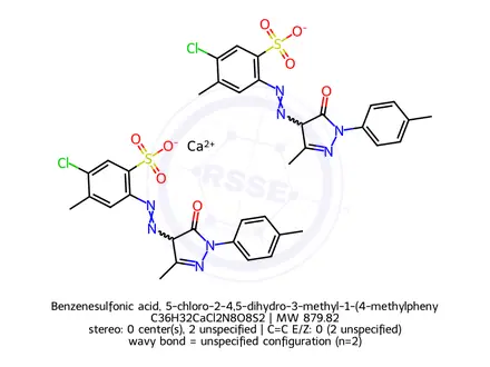 Chemical structure of Benzenesulfonic acid, 5-chloro-2-4,5-dihydro-3-methyl-1-(4-methylphenyl)-5-oxo-1H-pyrazol-4-ylazo-4-methyl-, calcium salt