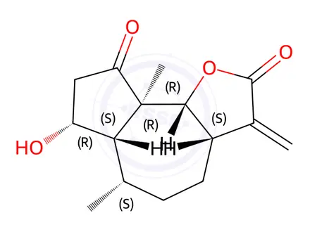 Chemical structure of (3aS)-3,3aβ,4,5,6,6aβ,7,8,9a,9bβ-Decahydro-7α-hydroxy-6α,9aα-dimethyl-3-methyleneazuleno[4,5-b]furan-2,9-dione