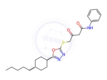 Chemical structure of 3-Oxo-4-{[5-(4-pentylcyclohexyl)-1,3,4-oxadiazol-2-yl]sulfanyl}-N-phenylbutanamide
