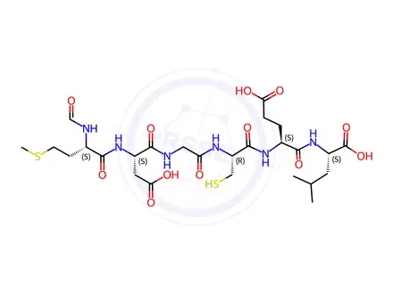 Chemical structure of (2S,5S,8R,14S)-5-(2-Carboxyethyl)-14-((S)-2-formamido-4-(methylthio)butanamido)-2-isobutyl-8-(mercaptomethyl)-4,7,10,13-tetraoxo-3,6,9,12-tetraazahexadecanedioic Acid