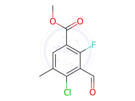 Chemical structure of Benzoic acid, 4-chloro-2-fluoro-3-formyl-5-methyl-, methyl ester