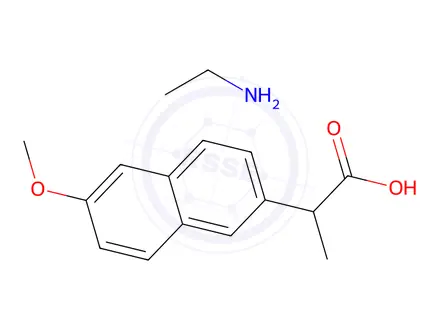 Chemical structure of 6-methoxy-alpha-methylnaphthalene-2-acetic acid, compound with ethylamine (1:1)