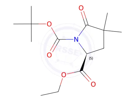 Chemical structure of (S)-ETHYL N-BOC-4,4-DIMETHYL-5-OXOPYRROLIDINE-2-CARBOXYLATE
