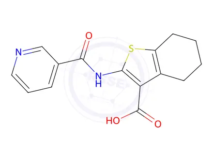 Chemical structure of 2-(Pyridine-3-amido)-4,5,6,7-tetrahydro-1-benzothiophene-3-carboxylic Acid