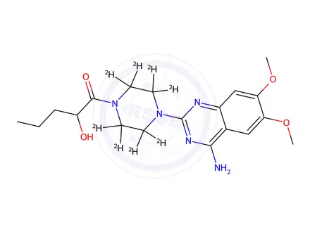 Chemical structure of 1-(4-(4-Amino-6,7-dimethoxyquinazolin-2-yl)piperazin-1-yl-2,2,3,3,5,5,6,6-d8)-2-hydroxypentan-1-one