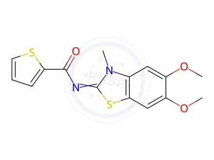 Chemical structure of N-(5,6-Dimethoxy-3-methylbenzo[d]thiazol-2(3H)-ylidene)thiophene-2-carboxamide