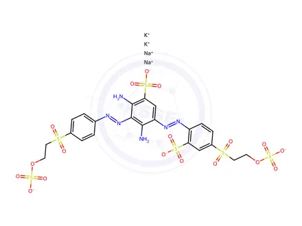 Chemical structure of Benzenesulfonic acid, 2,4-diamino-3-4-2-(sulfooxy)ethylsulfonylphenylazo-5-2-sulfo-4-2-(sulfooxy)ethylsulfonylphenylazo-, potassium sodium salt