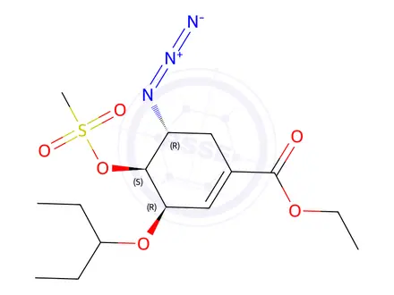 Chemical structure of Ethyl (3R,4S,5R)-5-azido-4-((methylsulfonyl)oxy)-3-(pentan-3-yloxy)cyclohex-1-ene-1-carboxylate