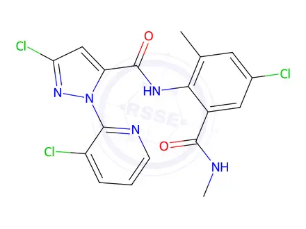Chemical structure of 3-chloro-N-(4-chloro-2-methyl-6-(methylcarbamoyl)phenyl)-1-(3-chloropyridin-2-yl)-1H-pyrazole-5-carboxamide