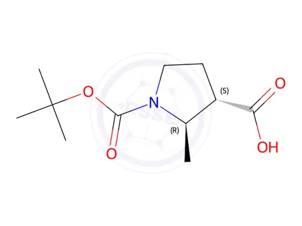 Chemical structure of (2R,3S)-1-tert-Butoxycarbonyl-2-methyl-pyrrolidine-3-carboxylic acid