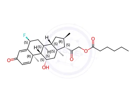 Chemical structure of Fluocinolone Acetonide Impurity 24 (Fluocortolone 21-Hexanoate)