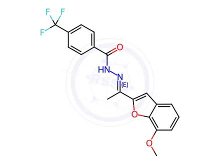 Chemical structure of N'-[(1E)-1-(7-Methoxy-1-benzofuran-2-yl)ethylidene]-4-(trifluoromethyl)benzohydrazide