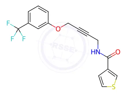 Chemical structure of N-(4-(3-(Trifluoromethyl)phenoxy)but-2-yn-1-yl)thiophene-3-carboxamide