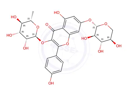 Chemical structure of Kaempferol 3-rhamnoside-7-xyloside