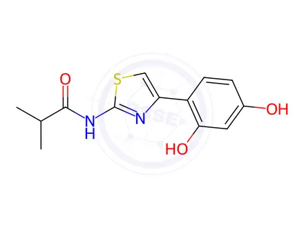 Chemical structure of N-[4-(2,4-dihydroxyphenyl)-1,3-thiazol-2-yl]-2-methylpropanamide