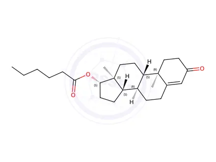 Chemical structure of (8R,9S,10R,13S,14S,17S)-10,13-dimethyl-3-oxo-2,3,6,7,8,9,10,11,12,13,14,15,16,17-tetradecahydro-1H-cyclopenta[a]phenanthren-17-yl hexanoate