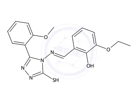 Chemical structure of 4-((3-Ethoxy-2-hydroxybenzylidene)amino)-3-(2-methoxyphenyl)-1H-1,2,4-triazole-5(4H)-thione