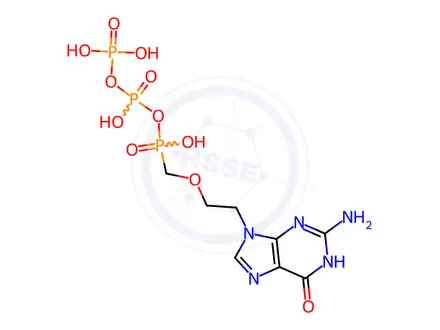 Chemical structure of ((2-(2-amino-6-hydroxy-9H-purin-9-yl)ethoxy)methyl)phosphonic diphosphoric anhydride